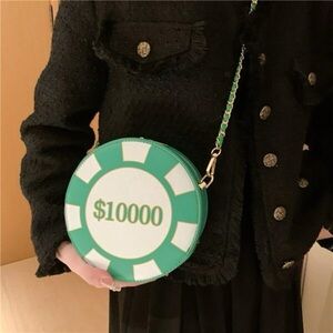 Green Poker Chip Crossbody Bag with $10000 Print